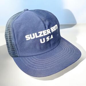 Vintage Sulzer Rüti Hat Snap Back Cap Dark Blue Mesh Trucker Advertising 80s USA